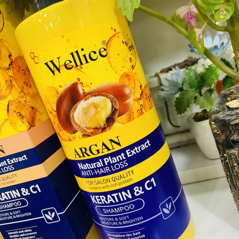 شامپو ضد ریزش ویلایس (Wellice) مدل  ARGAN KERATIN & C1 حجم 800 میل