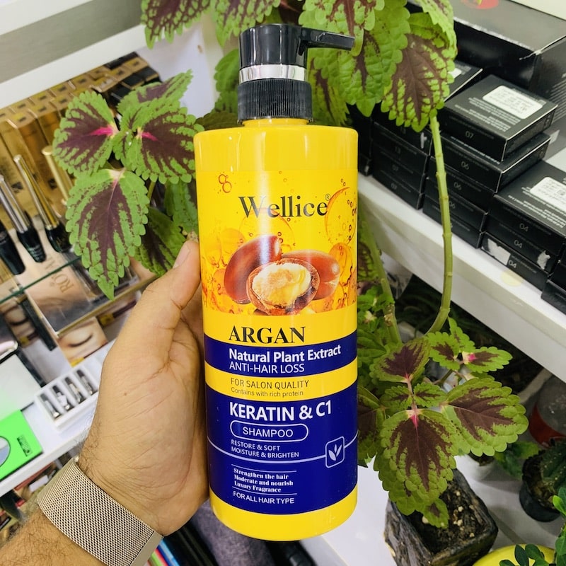 شامپو ضد ریزش ویلایس (Wellice) مدل  ARGAN KERATIN & C1 حجم 800 میل